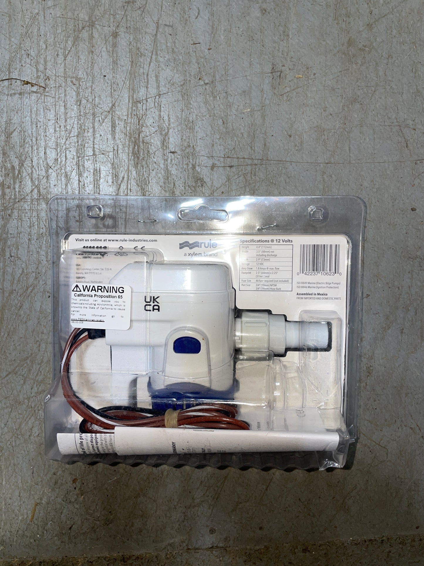 Electrical component in packaging on a concrete floor