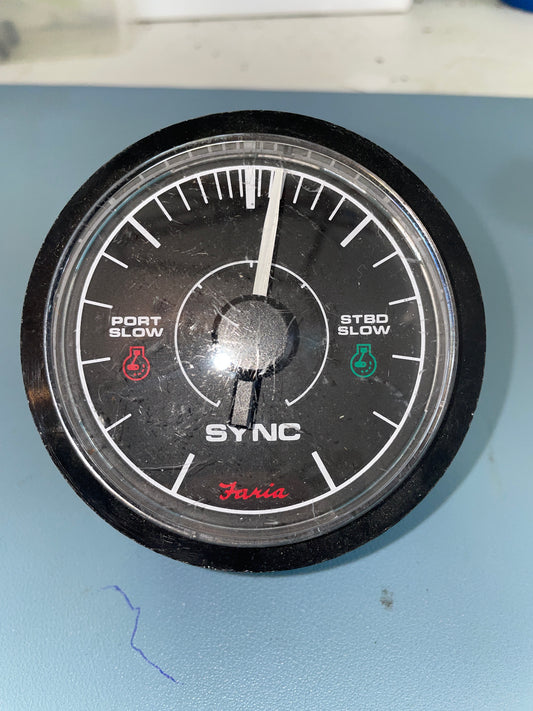 Round dial with 'SYNC' branding on a blue background