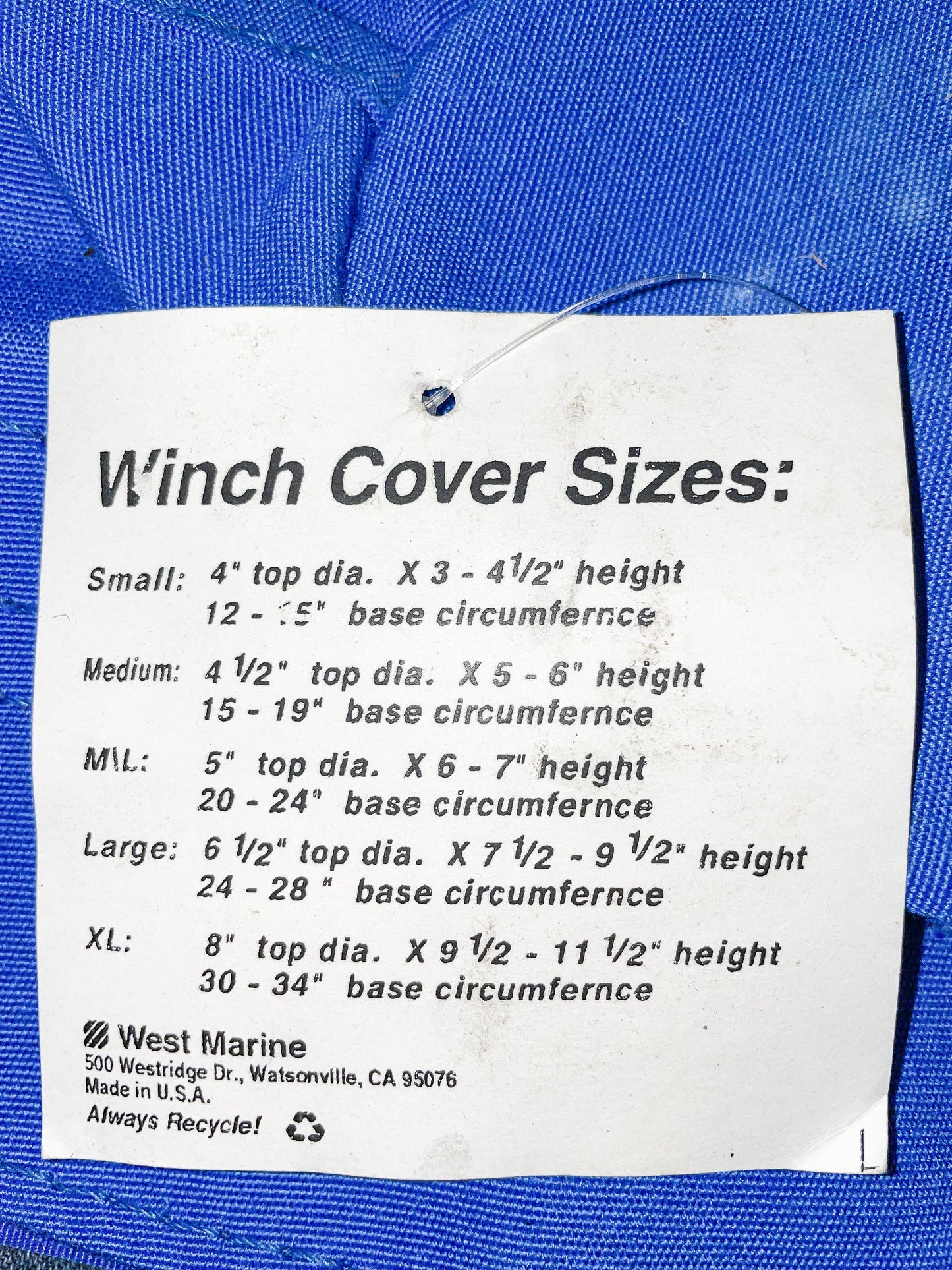 Medium Blue Canvas Winch Cover 4.5" Top Width 6" tall