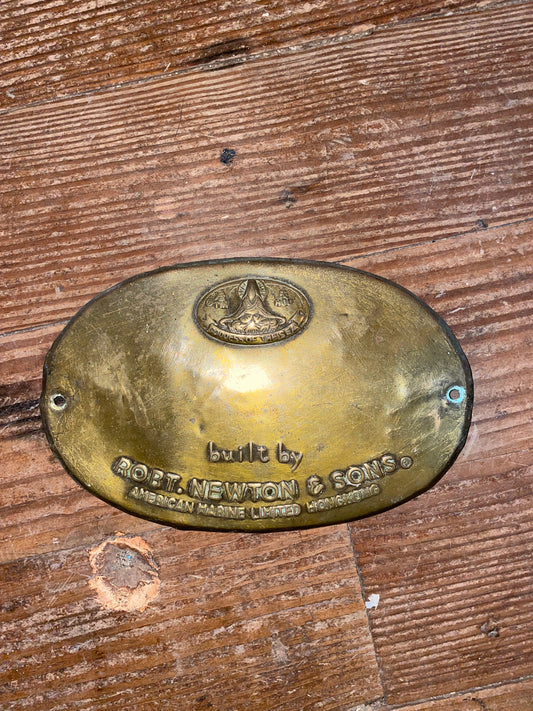 Vintage Stamped Brass Builders Plaque American Marine Robert Newton & Sons